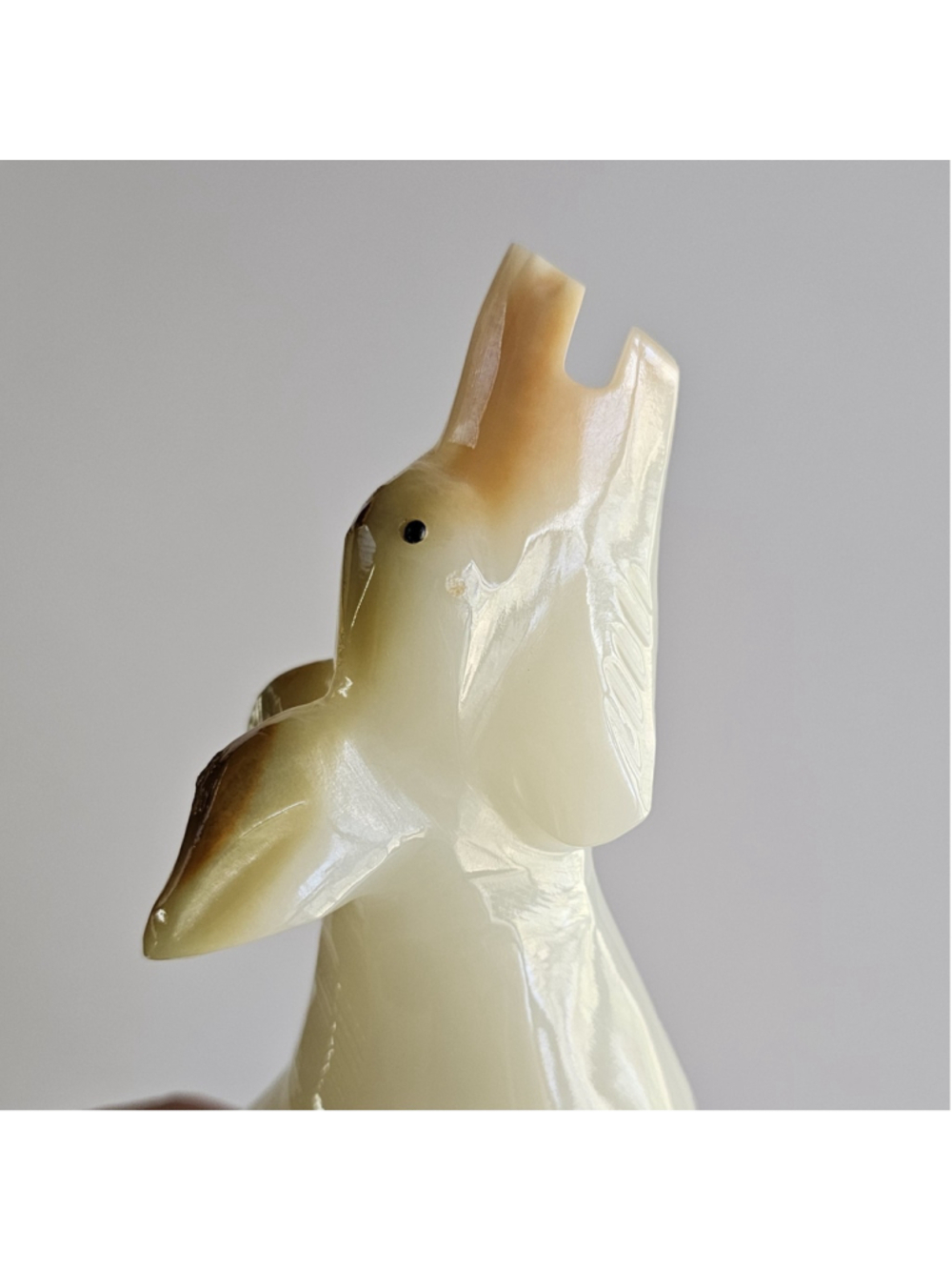 Polished Onyx Howling Dog Figurine - Mid-Century Modern Stone Sculpture - 8" - Picture 8 of 13